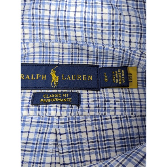 Ralph Lauren Shirt Mens LG Blue Plaid Classic Fit Performance Button Down - Picture 7 of 11